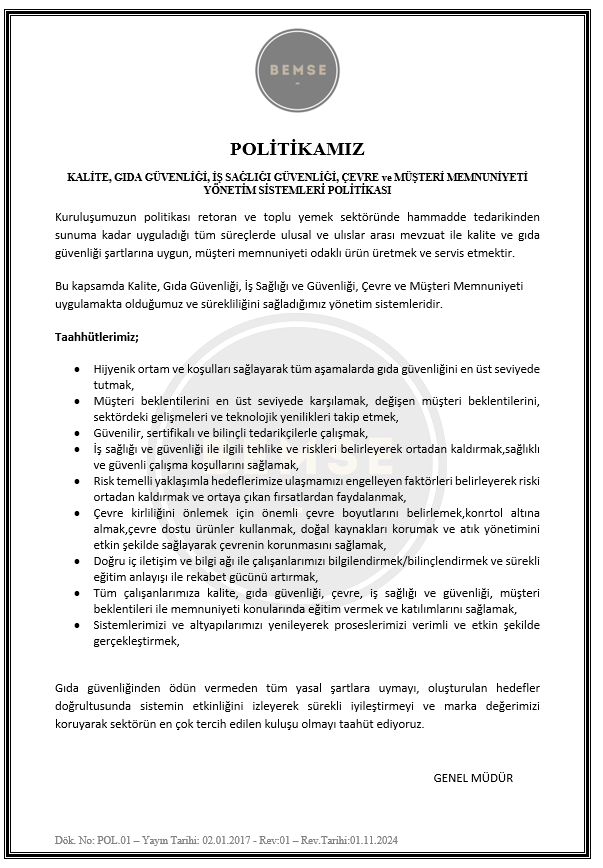 Bemse Kalite Poltikası